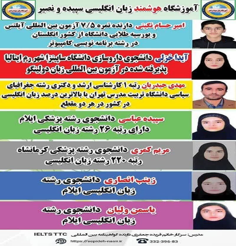 افتخار آفرینان آموزشگاه زبان سپیده و نصیر